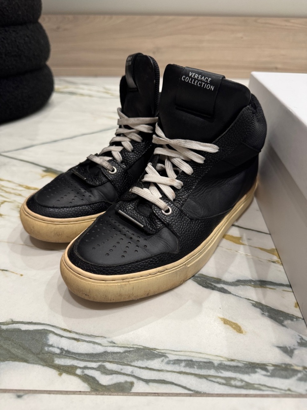 Versace Collection Black Leather High-Top Sneakers